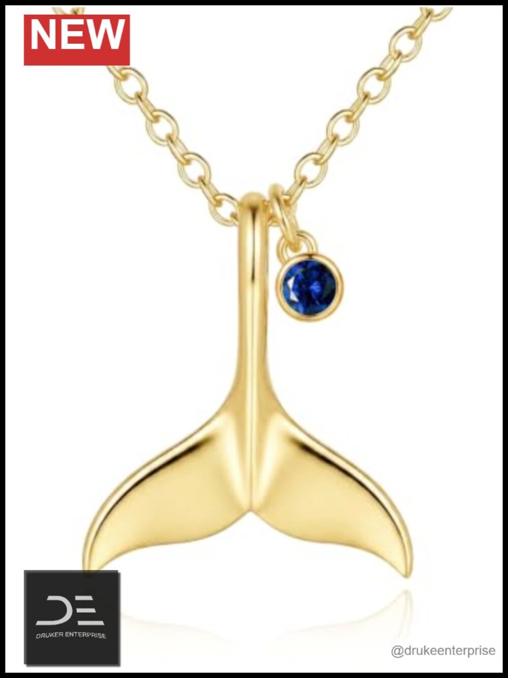 14K Gold Plated Whale Tail Pendant Necklace Birthstone
